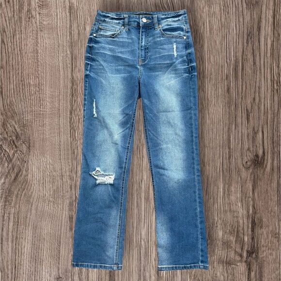 Tinsel Blue Straight Leg Jeans with Distressed Detail - Picture 1 of 5